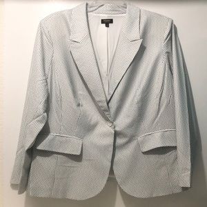 Maree Blazer Women 20 Notch Collar Crepe Stretch White Black Polca Dots Pockets